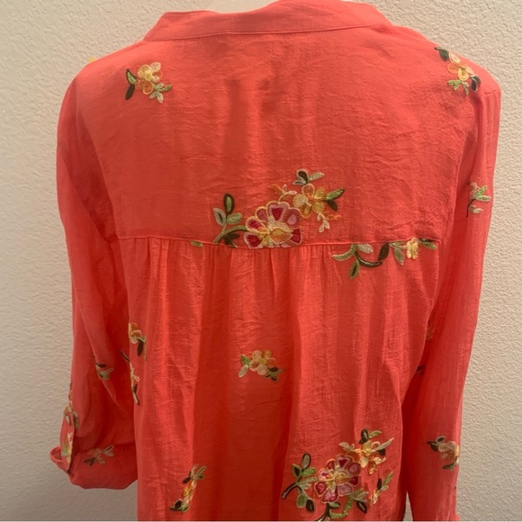 Fig and Flower  Anthropology Coral Floral Button-Up Blouse - Picture 5 of 7